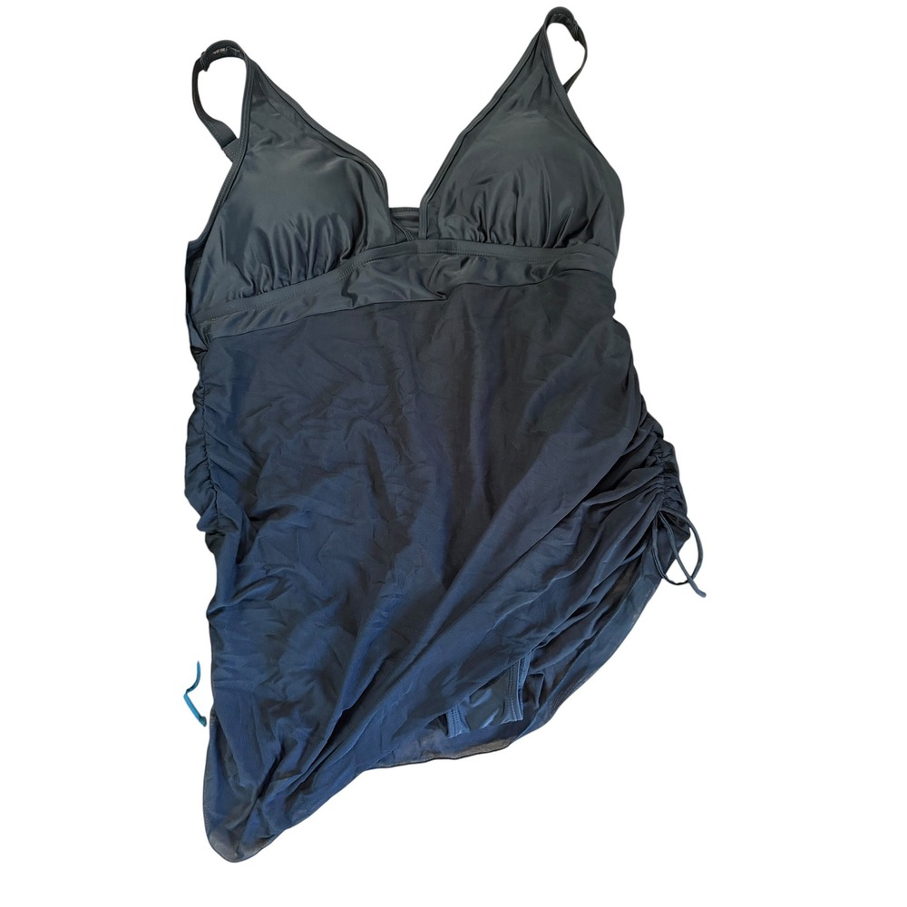 Swim Lushoire Black One Piece Swim Dress Plus Size 3XL US 18Mesh Overlay